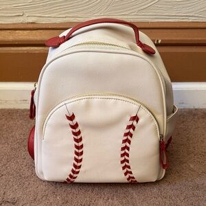 Charming Charlie White and Red Baseball Stitch Backpack